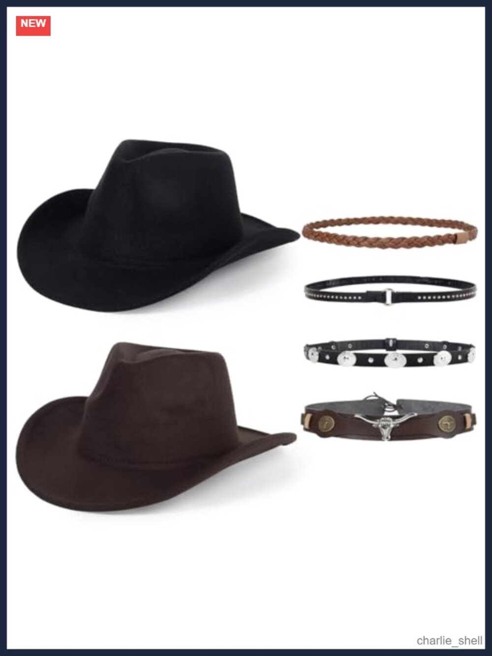 2 Pack Western Cowboy Hats Felt Wide Brim Costume Cowgirl Hat Roll Up